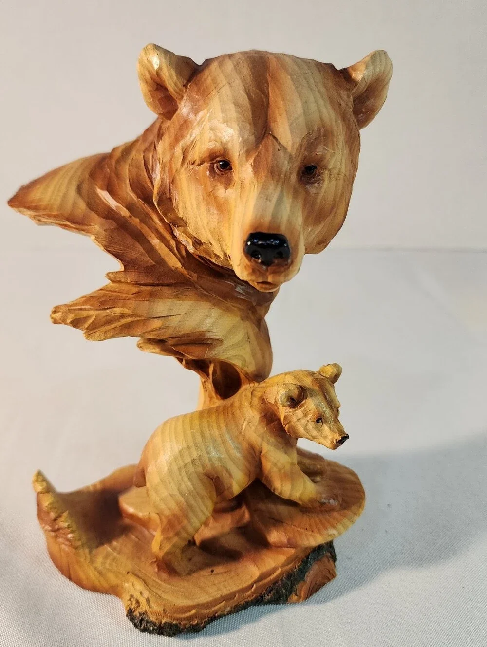 Zeckos Carved Wood Look Mother Bear and Cub Tabletop Statue